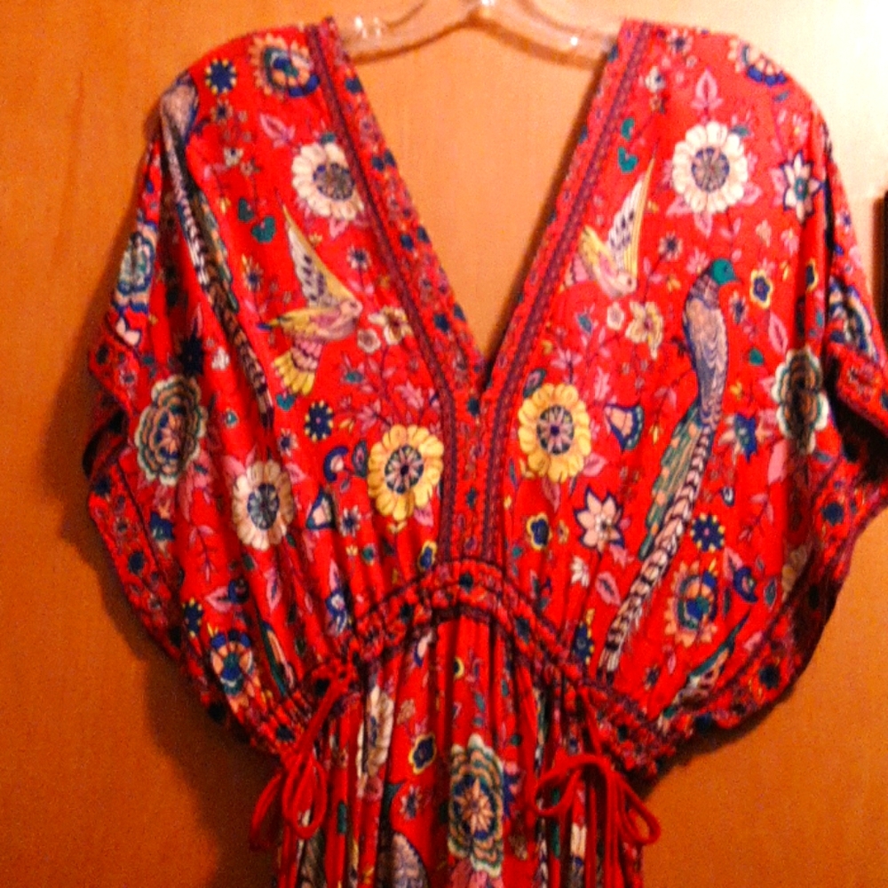 Red Floral Deep V Neck/Back Dress